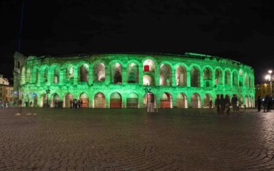 L’Arena illuminata di verde nella giornata dell’Ambiente